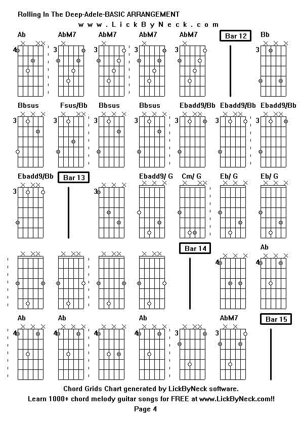 Chord Grids Chart of chord melody fingerstyle guitar song-Rolling In The Deep-Adele-BASIC ARRANGEMENT,generated by LickByNeck software.